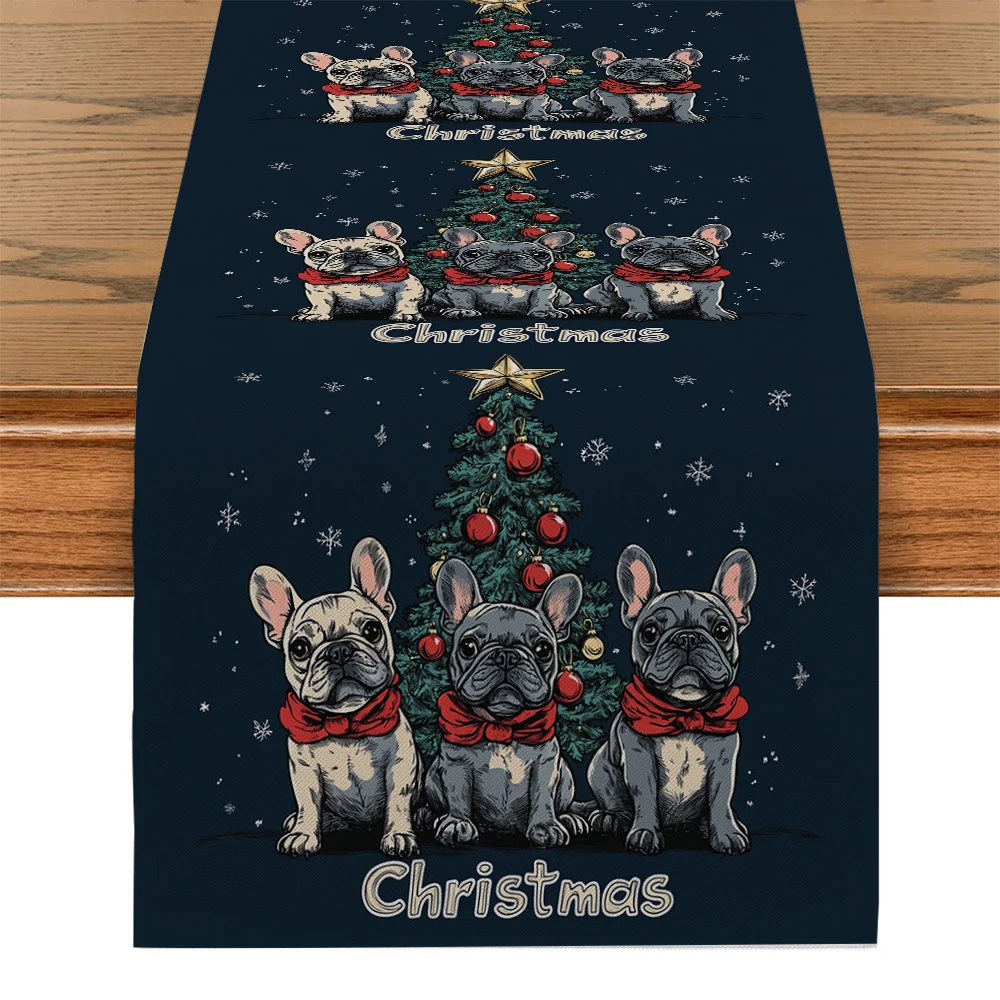 Christmas Tree Stars Snow Dog Text Table Runners Dresser Table Decor Washable Kitchen Dining Coffee Table Runner Party Decor