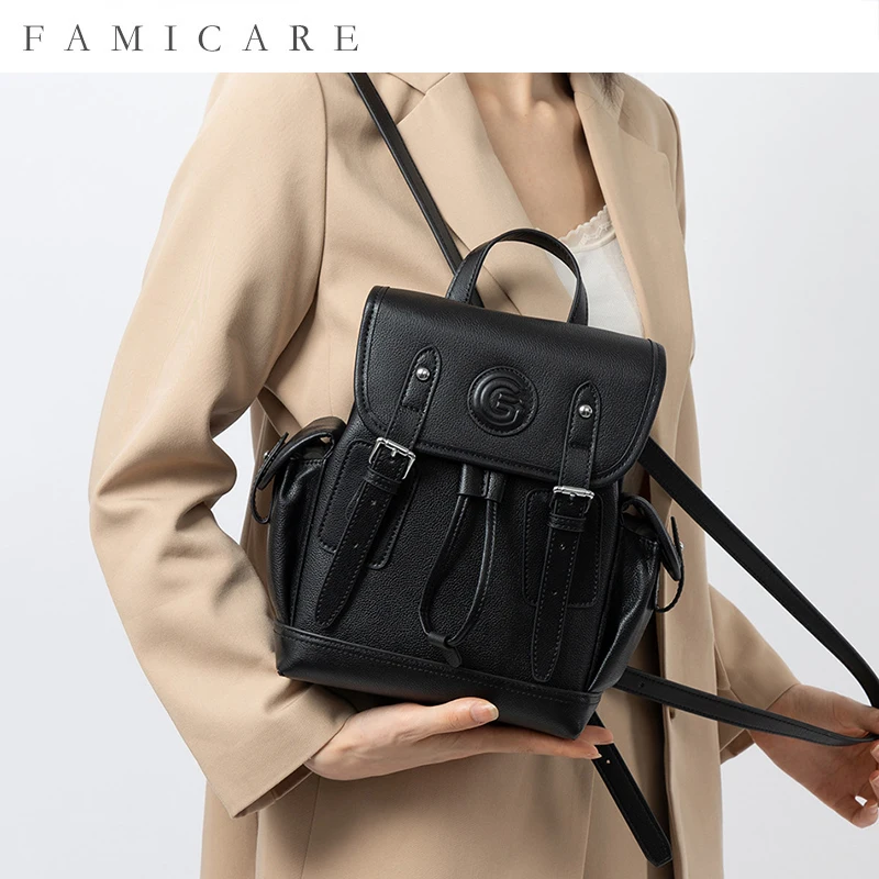 

New Korean Version First Layer Leather Shoulder Bag Female Anti-theft Storage Portable Storage Large Capacity Travel Backpack