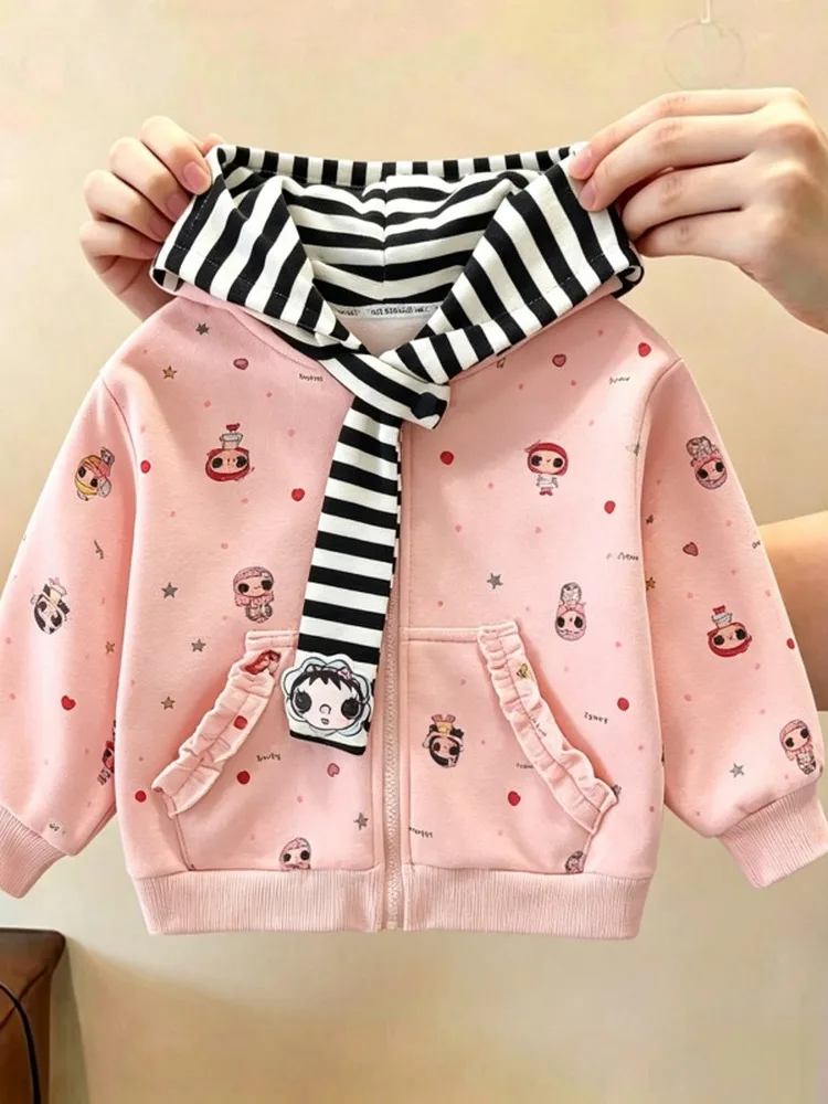 Princess Style Cartoon Hooded Zipper Jacket for Girls Baby Casual Loose Autumn Top Fashionable New Arrival 2026
