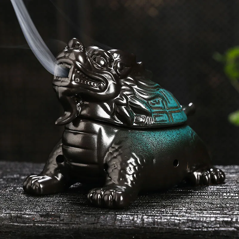 Aromatherapy Ceramic Dragon Turtle Auspicious Beast Sandalwood Agarwood Incense Burner Home Indoor Coil In