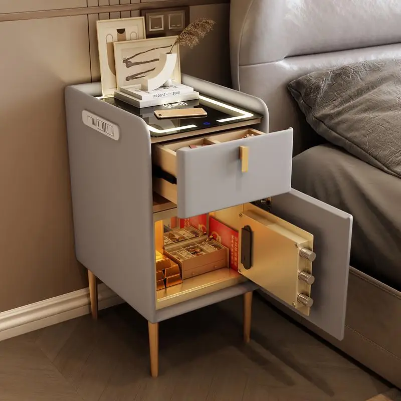 

Solid Wood Bedside Table and Safe Integrated Smart, Small, Simple and Modern, with Home Security and Extremely Narrow Bedroom