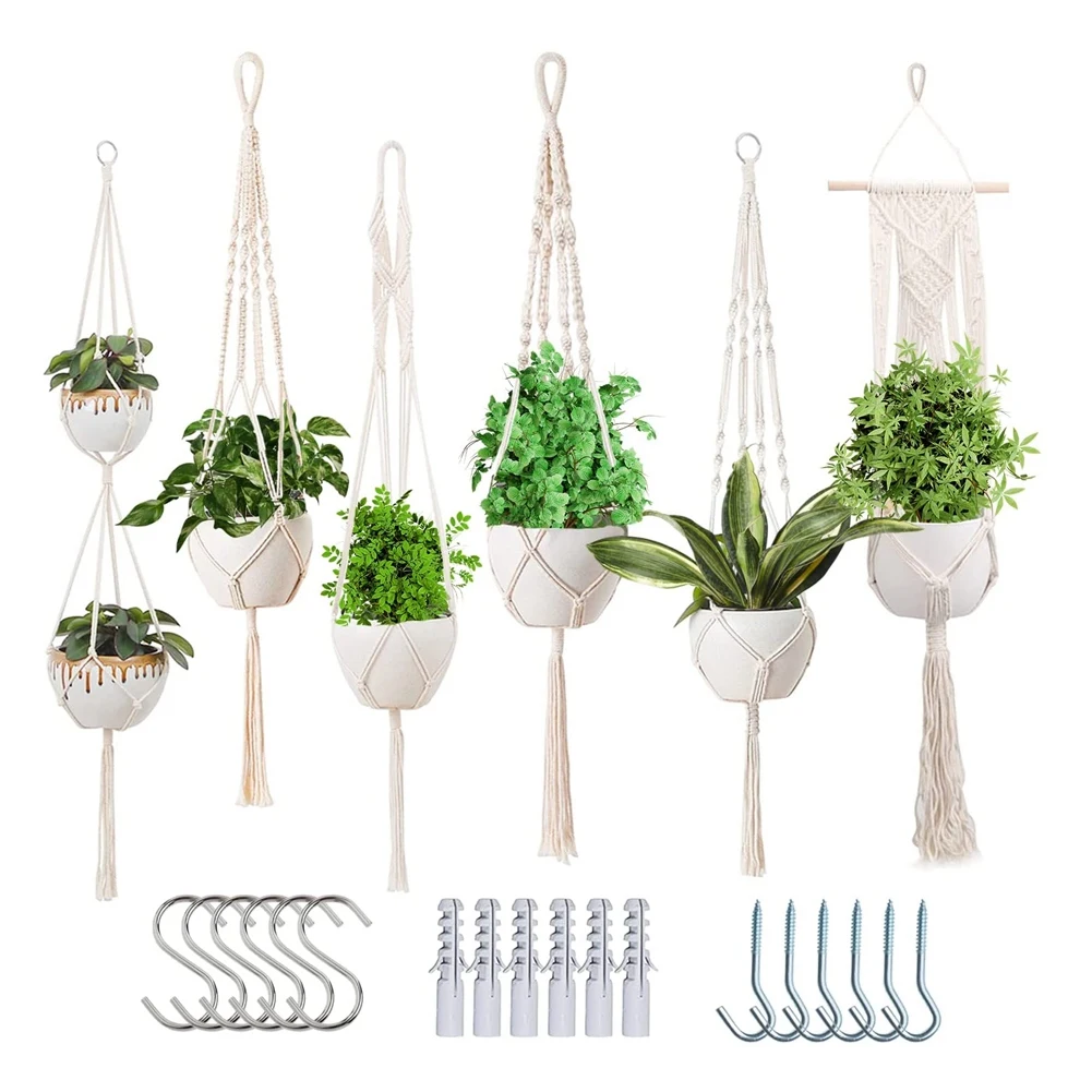 【ABFS】Plant Hangers Indoor Macrame Hanging for Indoor Plants -6 Pack Hanging Plant Holders Indoor Hanging for Indoor