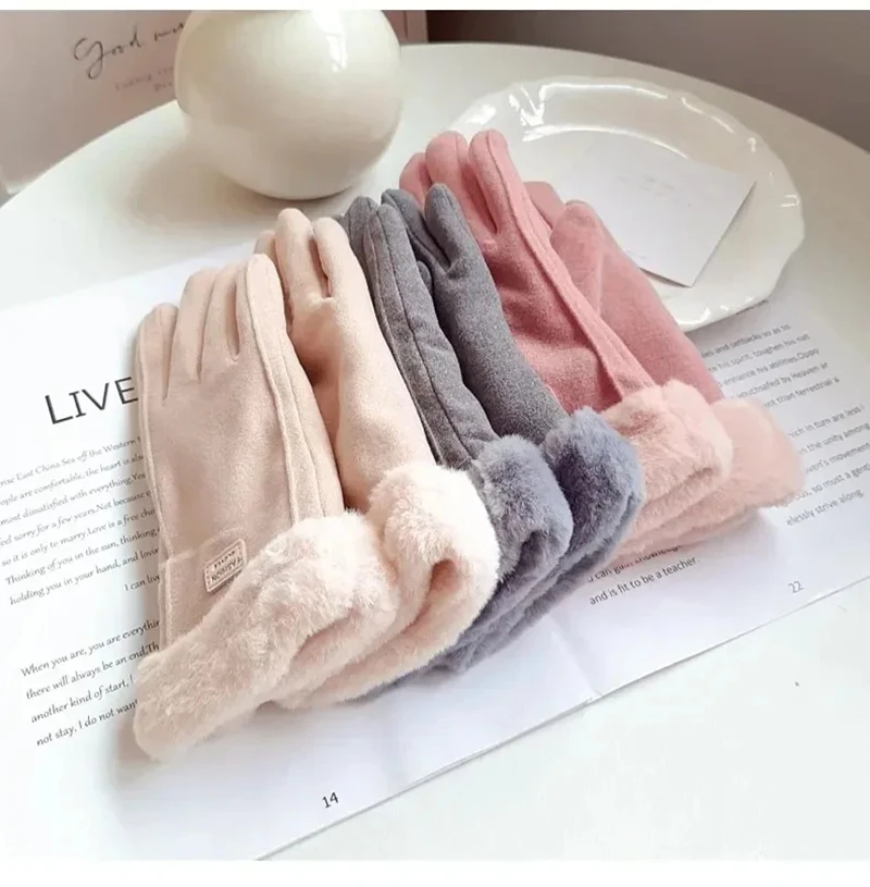 

2Pairs Women's Touchscreen Winter Gloves - Thin Cashmere Solid Color (Suitable for Autumn and Winter Warmth