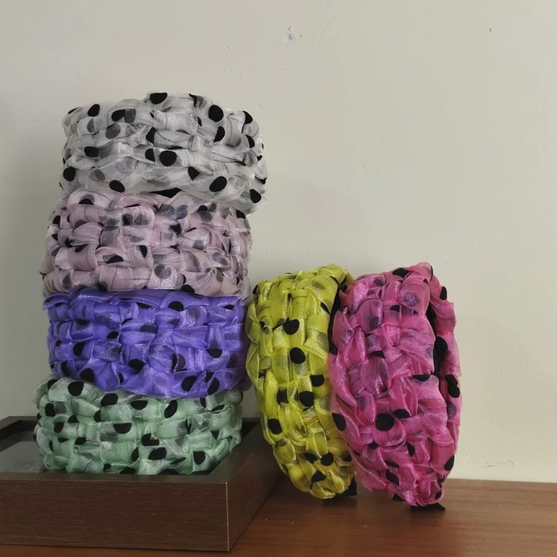 Polka Dot Woven Headband High Crown Hair Hoop Wide Edge Hairband Headwear Women Hair Clip Accessories