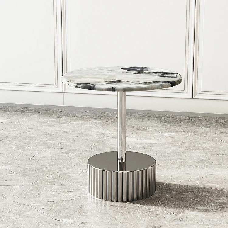 Italian minimalist size round water ripple stainless steel marble silver tile pizza tea table