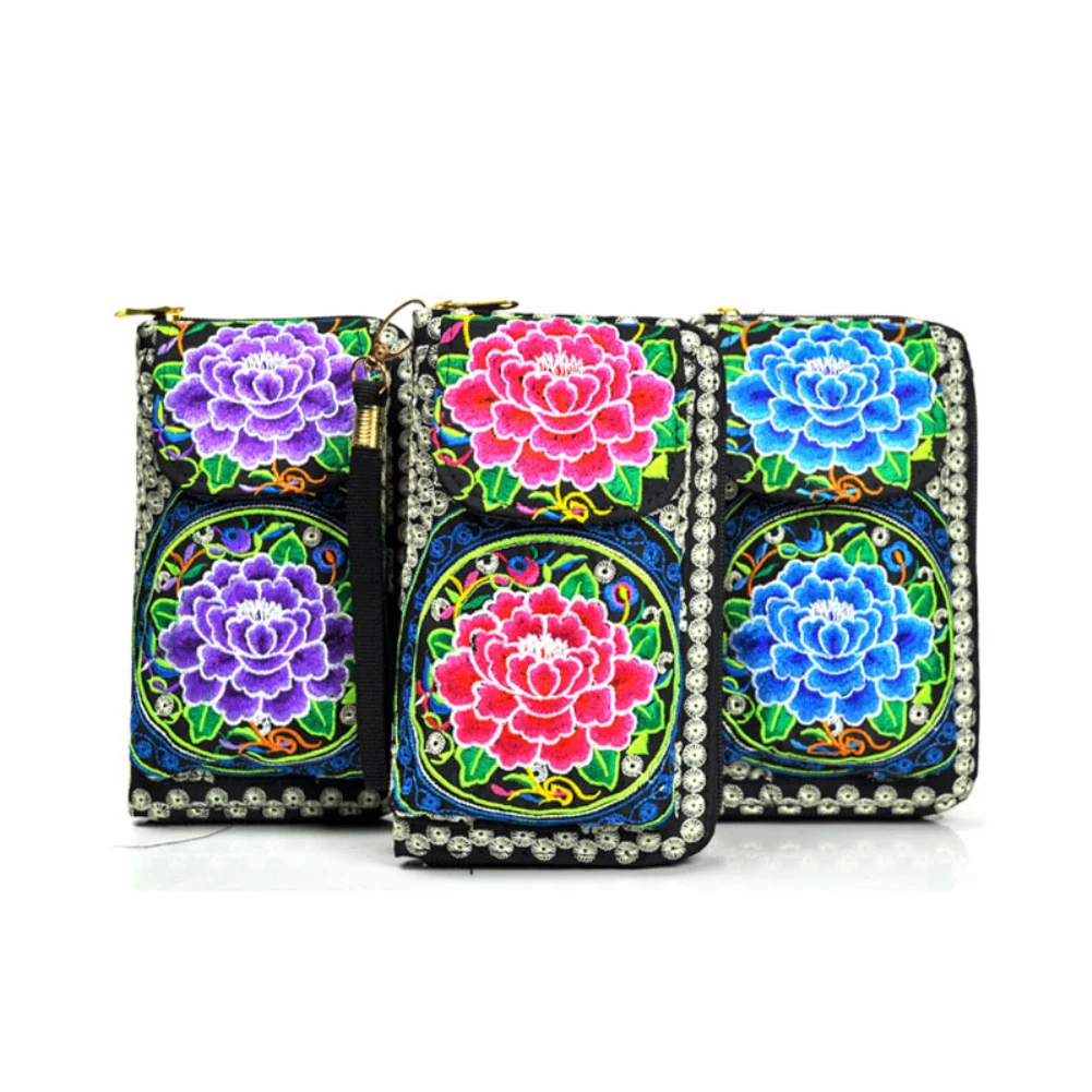 Women\'s Small Handbags Ethnic Butterfly Flower Embroidered Coin Purse Unisex Small Wallet Phone Bag Flower Clutches