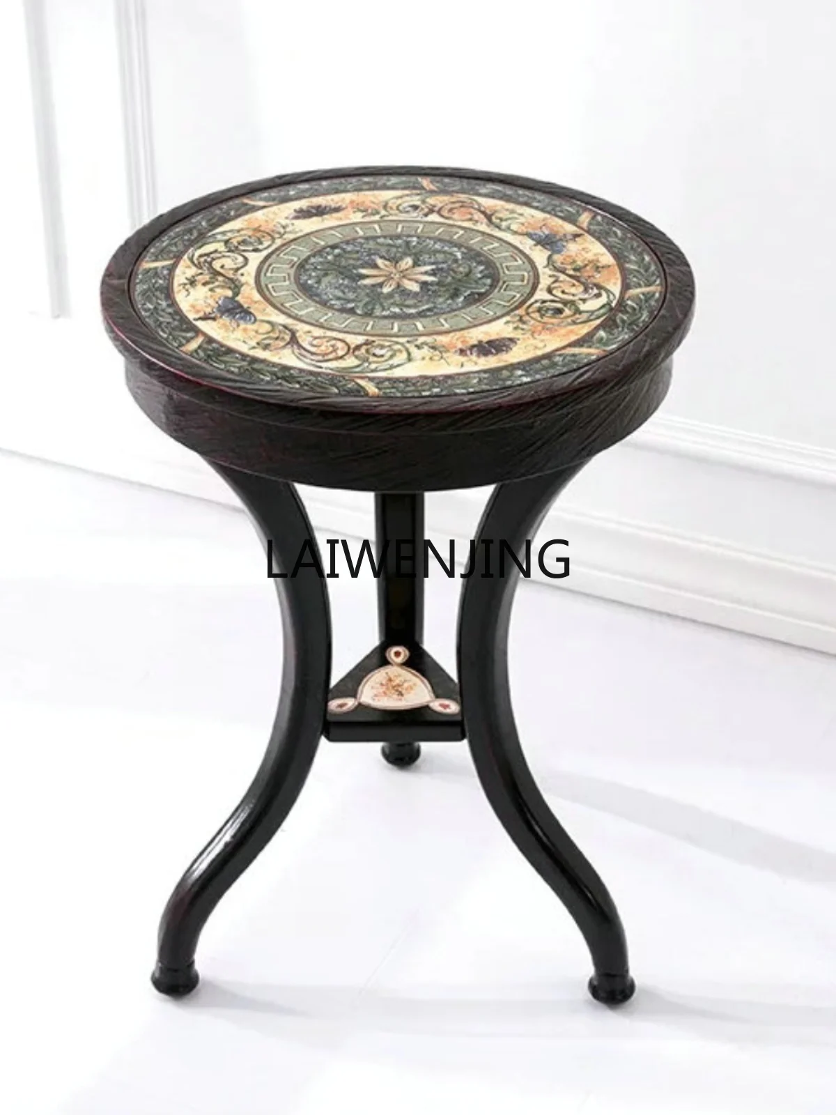 LYN American retro corner table romantic glass round table Nanyang style sofa round edge table solid wood