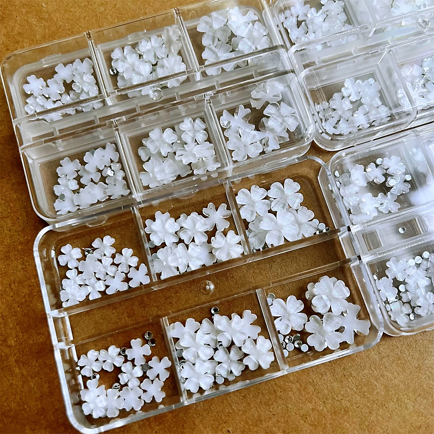 6 rasters/doos 3D ijskristal bloem nail art bedels met strass klavertje vier nagel edelstenen sieraden 6/8/10 mm nagel doe-het-zelf ambachten * #