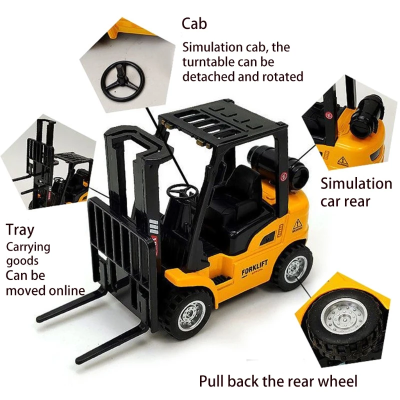 Alloy Die-Cast Model Vehicle Construction Forklift Friction Toy w/ Cargo Pallet Interactive Toy for Boys Girls Xmas Gift