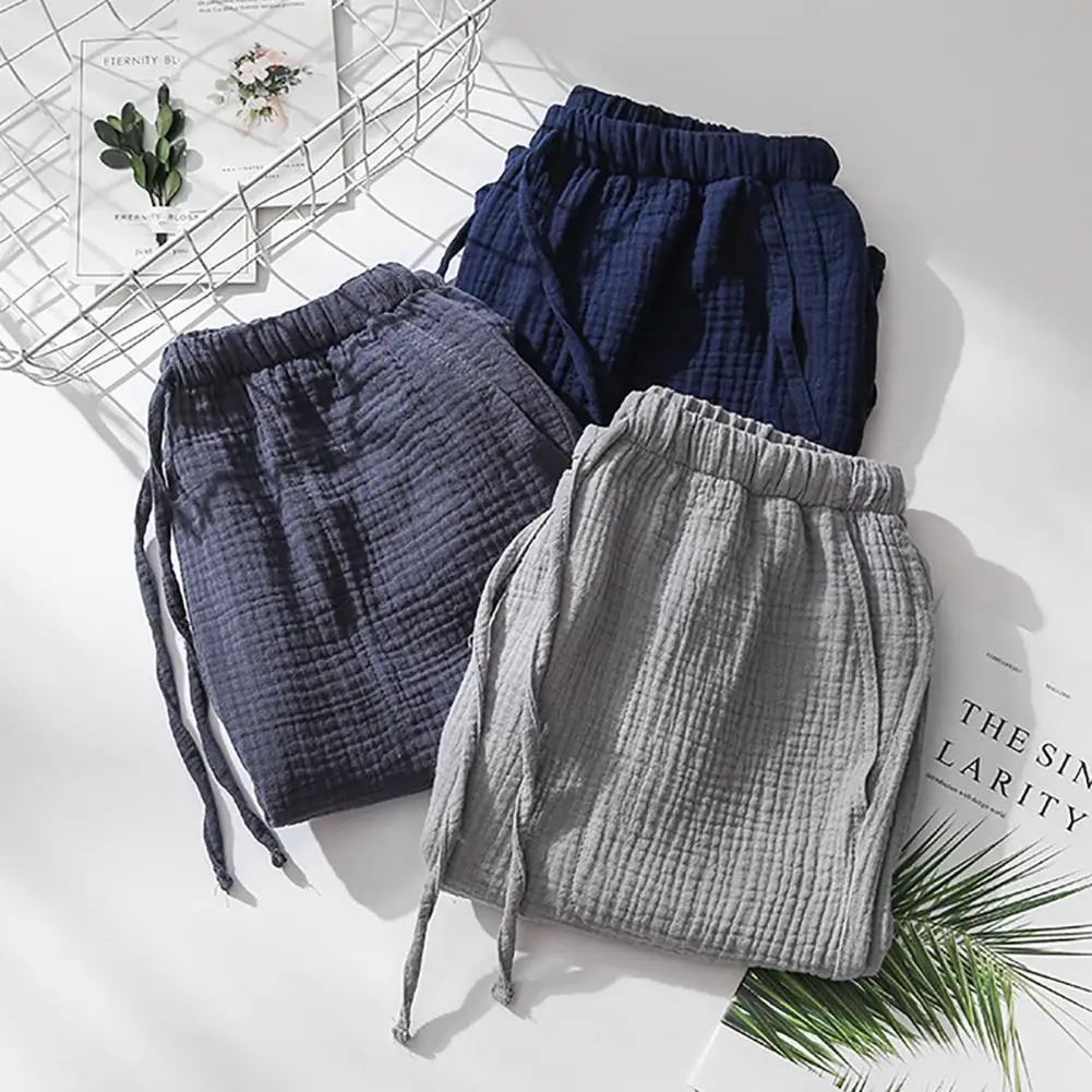 Mid-rise Elastic Waistband Drawstring Pockets Sleeping Shorts Men Summer Casual Short Pajama Shorts Homewear Sleepwear Shorts