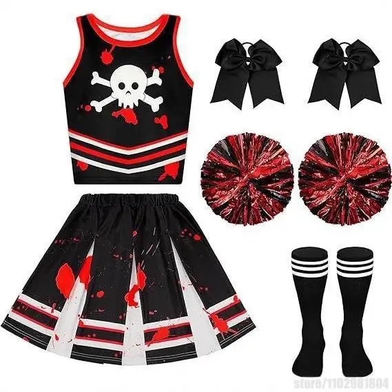 

Halloween Zombies Cheerleaders Dress Vampire Cosplay Costume Bloody Gown Gothic Child Two Piece Day of The Dead Party Wear