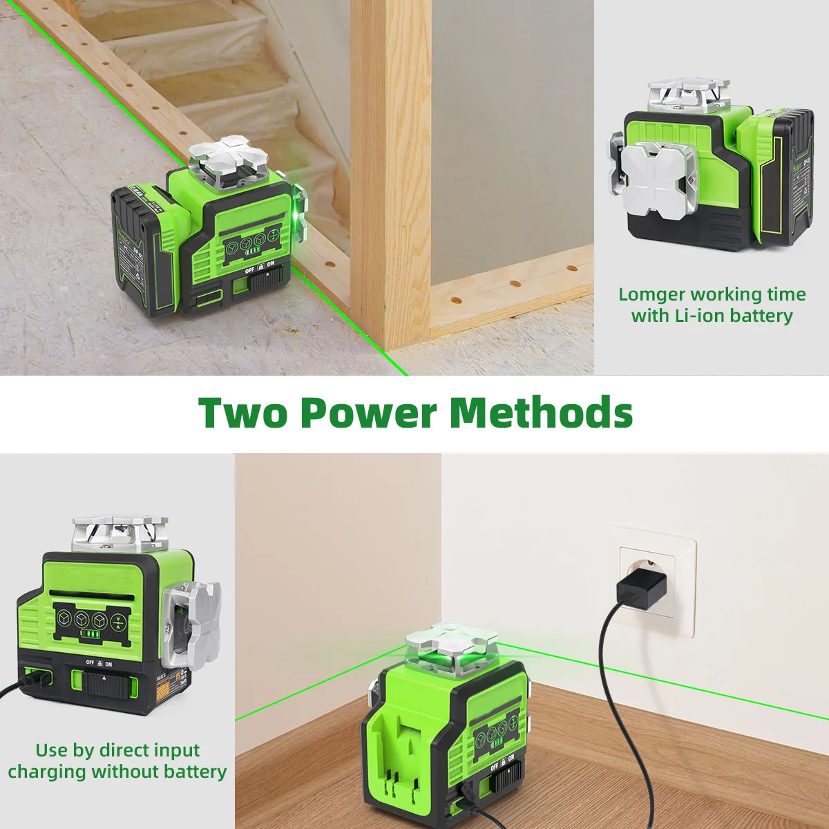 12 Line Laser Level P03CG 3D Green Beam Light For Wall Rotating Self Leveling