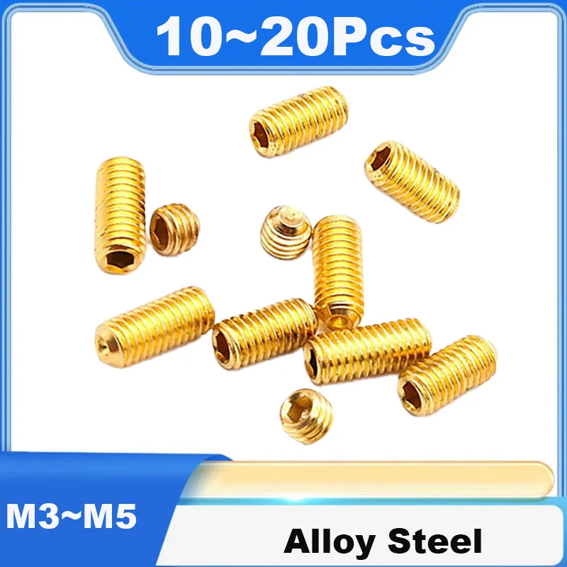 M3 M4 M5 Hex Socket Headless Grub Set Screw Grade 12.9 High Strength Alloy Steel Titanium Gold Plated Cup Point Fastener