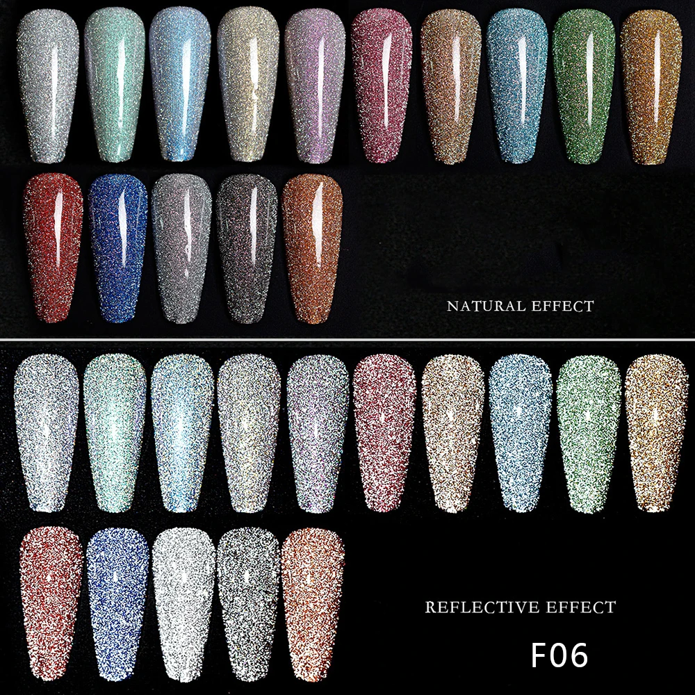 Vendeeni 15Pcs/Set Glitter Crushed Diamond Cat Eye Gel Nail Polish Soak Off UV LED Sparkling Hybrid Nail Varnish With Color Card