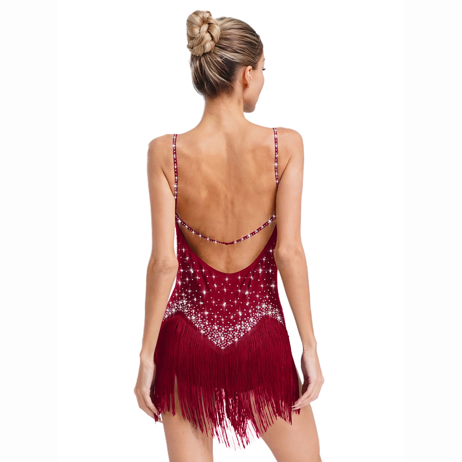 بدلة نسائية من حجر الراين مزينة بالترتر هامشية للرقص اللاتيني بدلة تشا تشا السالسا التانغو قاعة الرقص بدلة يوتار