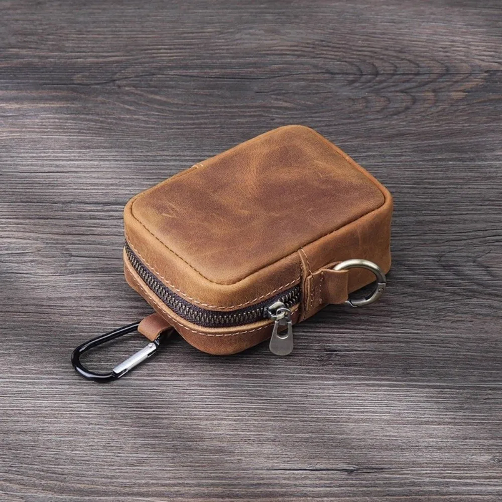 Portable Mini Leather Waist Pack Solid Color Zipper Key Holder Belt Waist Bag Waterproof Hook Design Key Wallet Outdoor