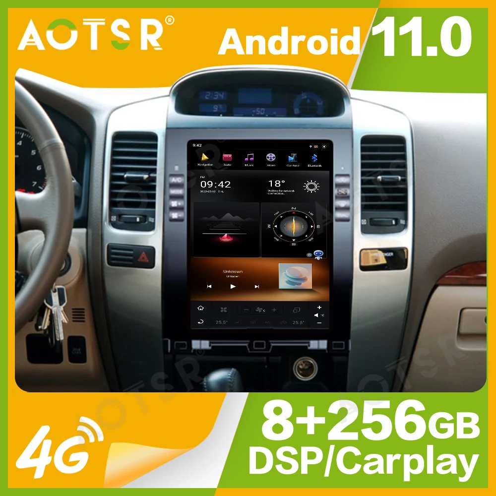 10.4'' Qualcomm 8 core For Toyota Prado 2002-2009 Car Radio Multimedia Player Android 11 Auto GPS Navigation Wireless Carplay