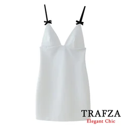 TRAFZA Elegant Casual Backless Halter Dress Women's Lace-up Bow Dress New 2024 Summer Fasion Vacation Beach Date Short Dress