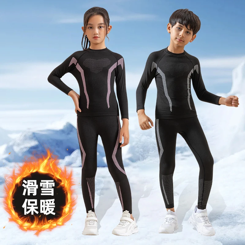 customized outdoor children's quick drying clothes skiing warm underwear set winter cycling and running compression clothes