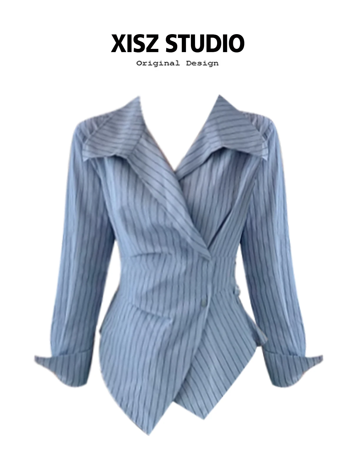 

Women's Blue Striped Shirt Elegant Oversize Long Sleeve Shirts 2000s Y2k Korean 90s Vintage Harajuku Elegant Blouses Clothes
