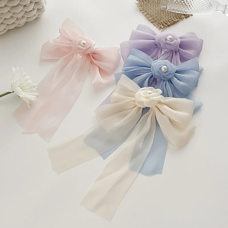 New Hair Clip Cream Colorful Bow Pearl Hairpin Back of the Head Fluttering Spring Clip Sweet and Simple for Women Headdress