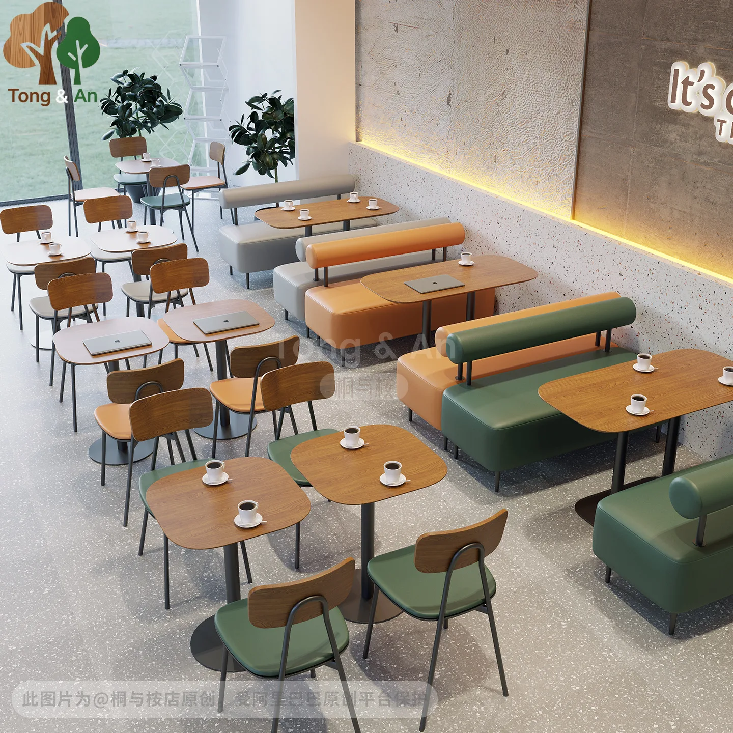 Commercial Booth Sofa Set, UL Type Wall-Mounted Table Chair Combination for Cafe Western Tea Burger Snack Dessert Milk Tea Shop