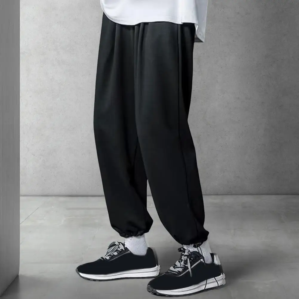 Drawstring Hem Pants Men's Wide Leg Drawstring Pants with Elastic Waist Street Style Design for Spring Fall Solid for Sporty