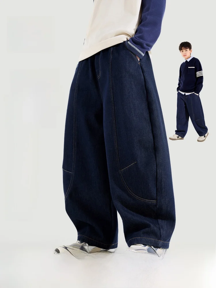 Bluem Boys' Thickened Winter Jeans Casual Knife- Pants Children's Clothing Cotton Polyester Blend Long Trousers for Boys