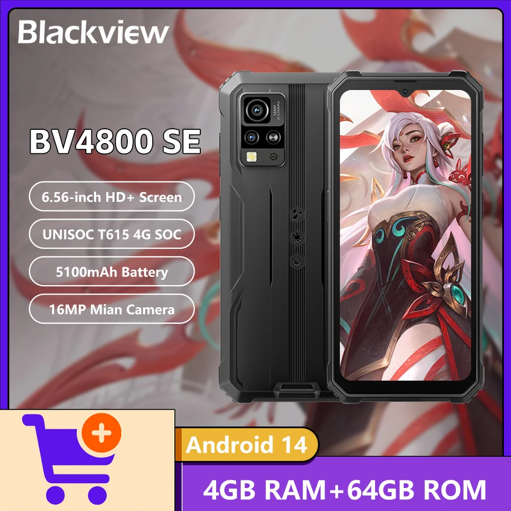 Blackview BV4800 SE Rugged Smartphone 6.56'' HD+ IPS Display 4GB+64GB 5100mAh Battery 16MP Rear Camera NFC 4G Mobile Phone