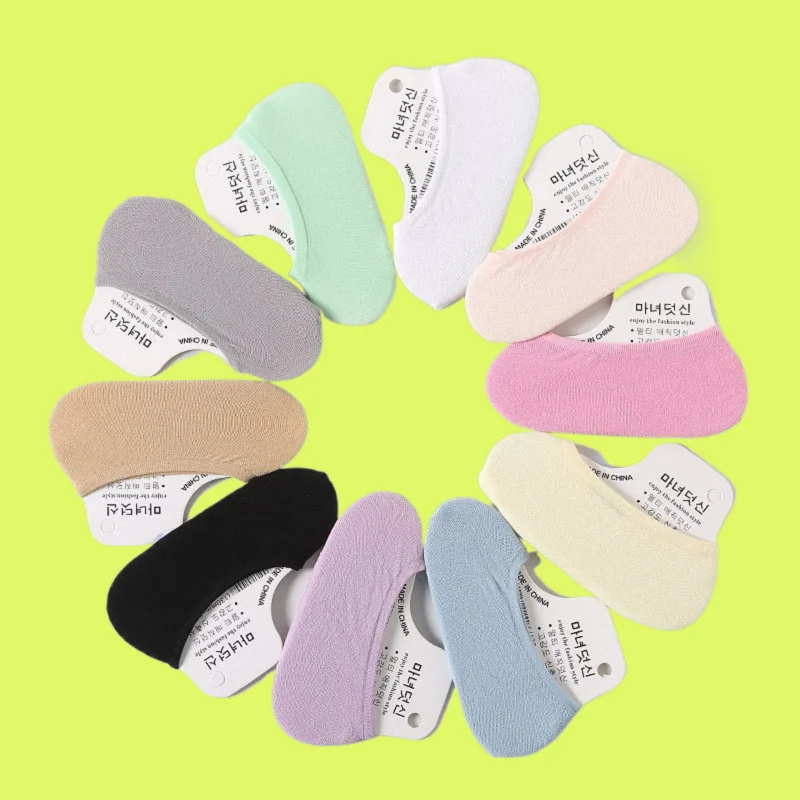 

5/10 Pairs Summer Candy Color Ultra-thin Magic Low Cut Socks Women's Invisible Velvet Boat Socks Versatile Silicone Socks