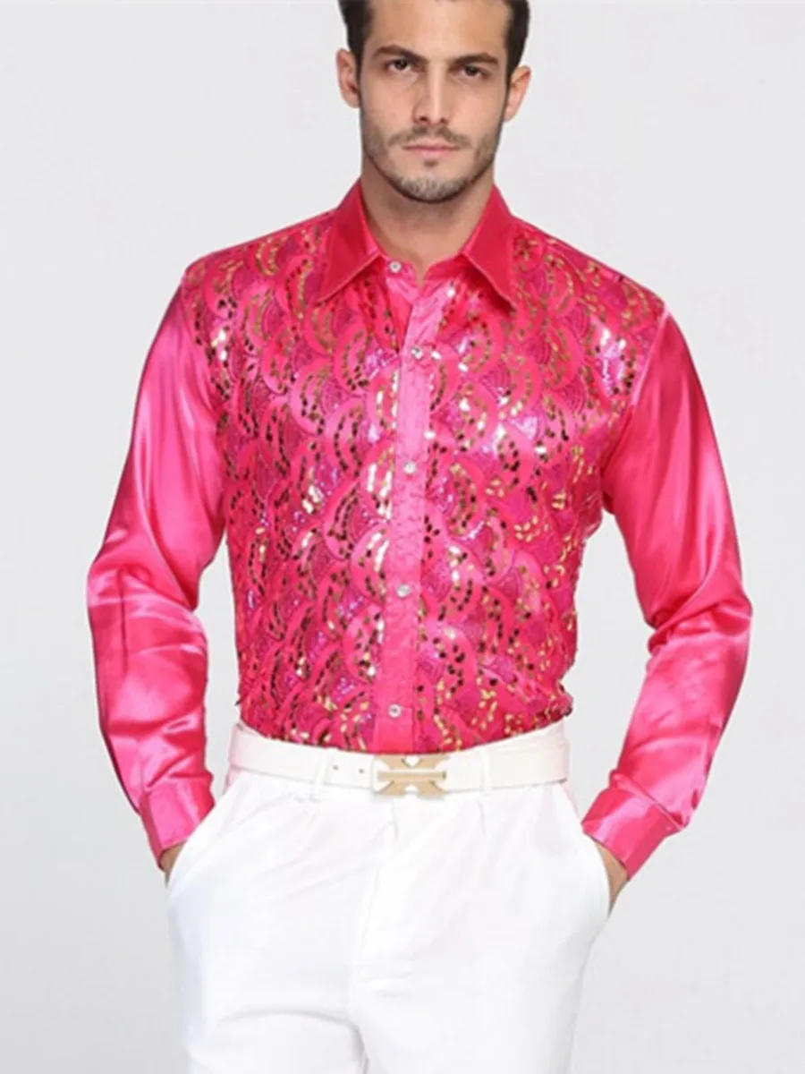 

Customized High Quality Colorful Sequins Cotton Groom Shirts Men Long Short Sleeve 03