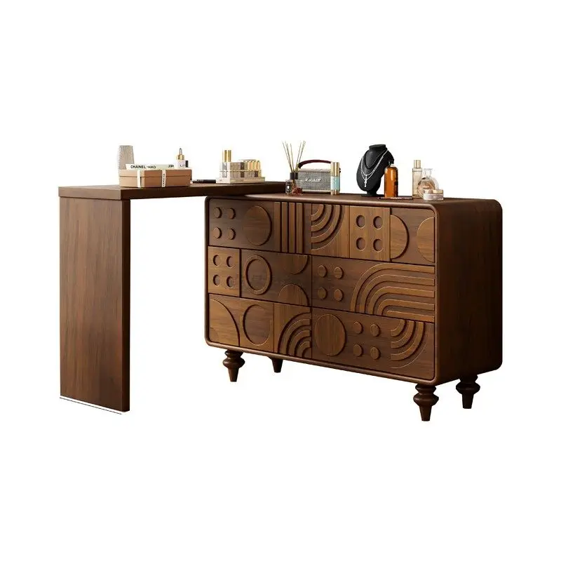 Mittelalterliche Kommode aus massivem Holz, integriertes Schlafzimmer, einfacher, moderner, ausziehbarer Schminktisch im Retro-Stil, Nachttisch-Aufbewahrungsschrank