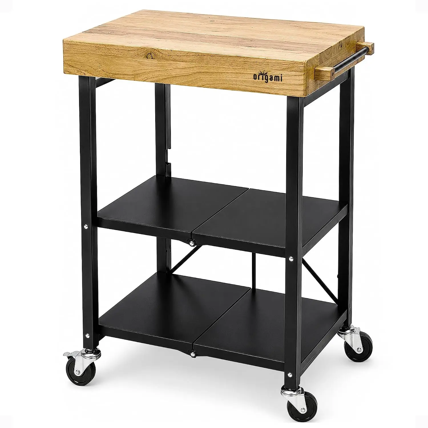 Steel Kitchen Cart with Wheels 3-Tier Shelves 200 lbs Foldable Rolling Island Portable Indoor & Outdoor, Customized