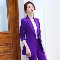 3XL 4XL Purple Long Women Blazer and Pants 2 Pcs Set Two Piece Suit with Waist Belt Autumn Office Black Coat Sashes Business