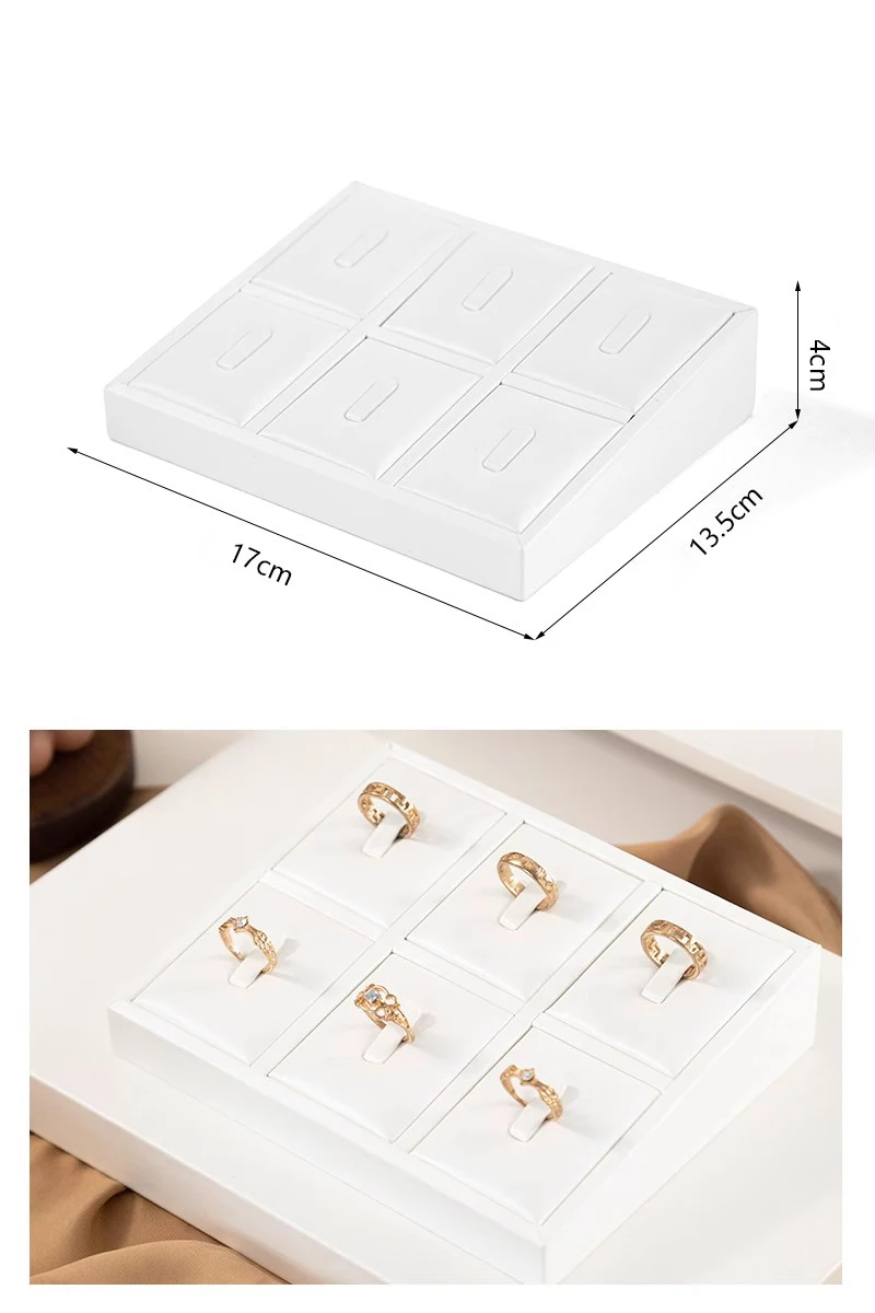 Window Jewelry Ring Holder Stand Show Counter Cabinet Display Tray Insert Jewellery Ring Storage White Leather Presentation Rack
