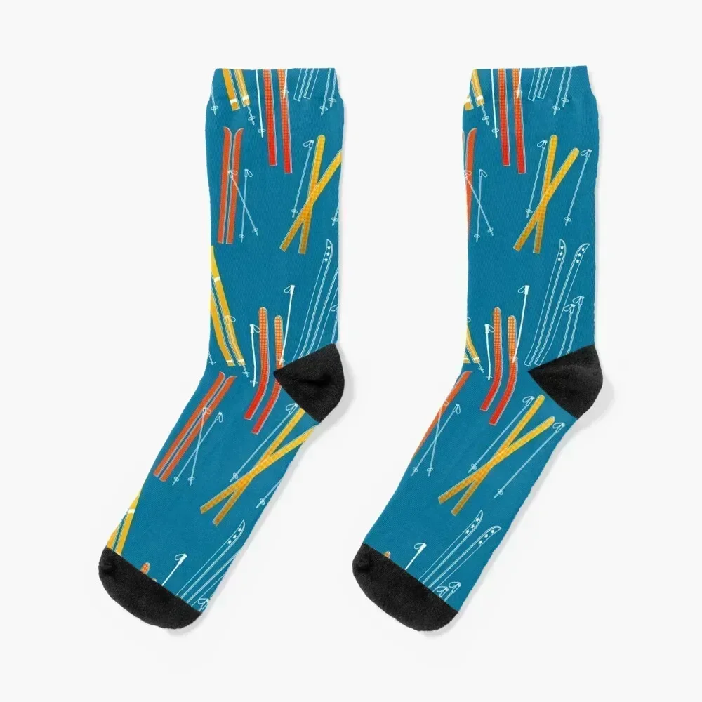 

Colorful, Retro Skis pattern on dark blue Socks fashionable cycling Run Socks For Women Men's