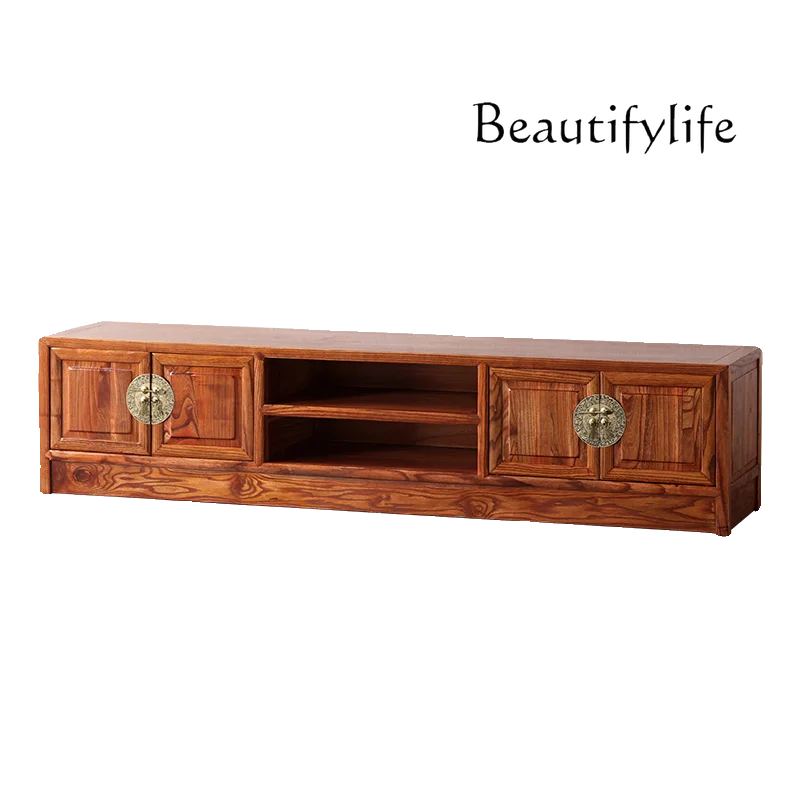 Chinese Style Solid Wood TV Cabinet Living Room Antique Elm Simple Bedroom Floor Wall Cabinet Locker