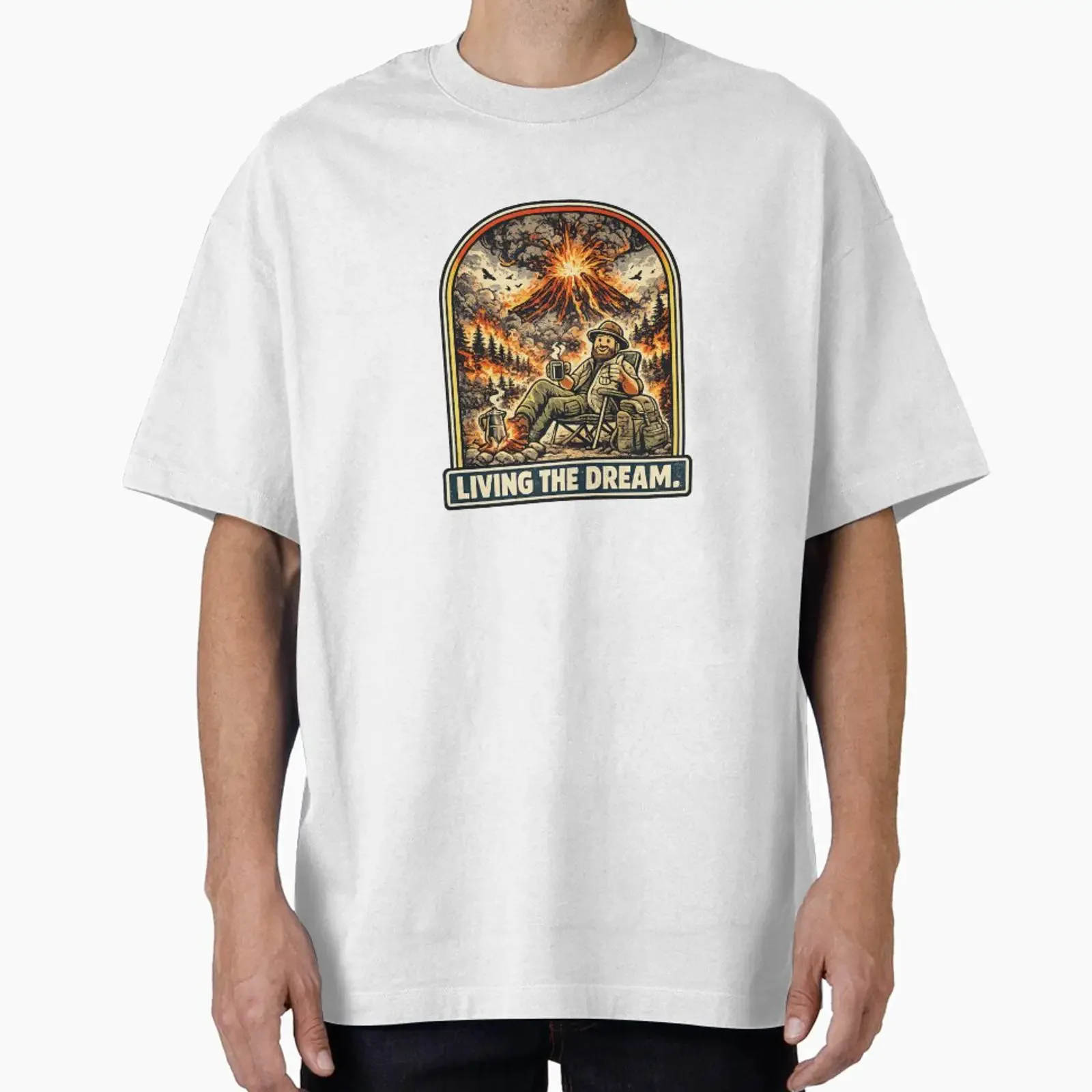 Living The Dream Volcano Camping designed and sold by wizooo411 vintage Washed Casual Versatile Top For Everyday Wear Stylish