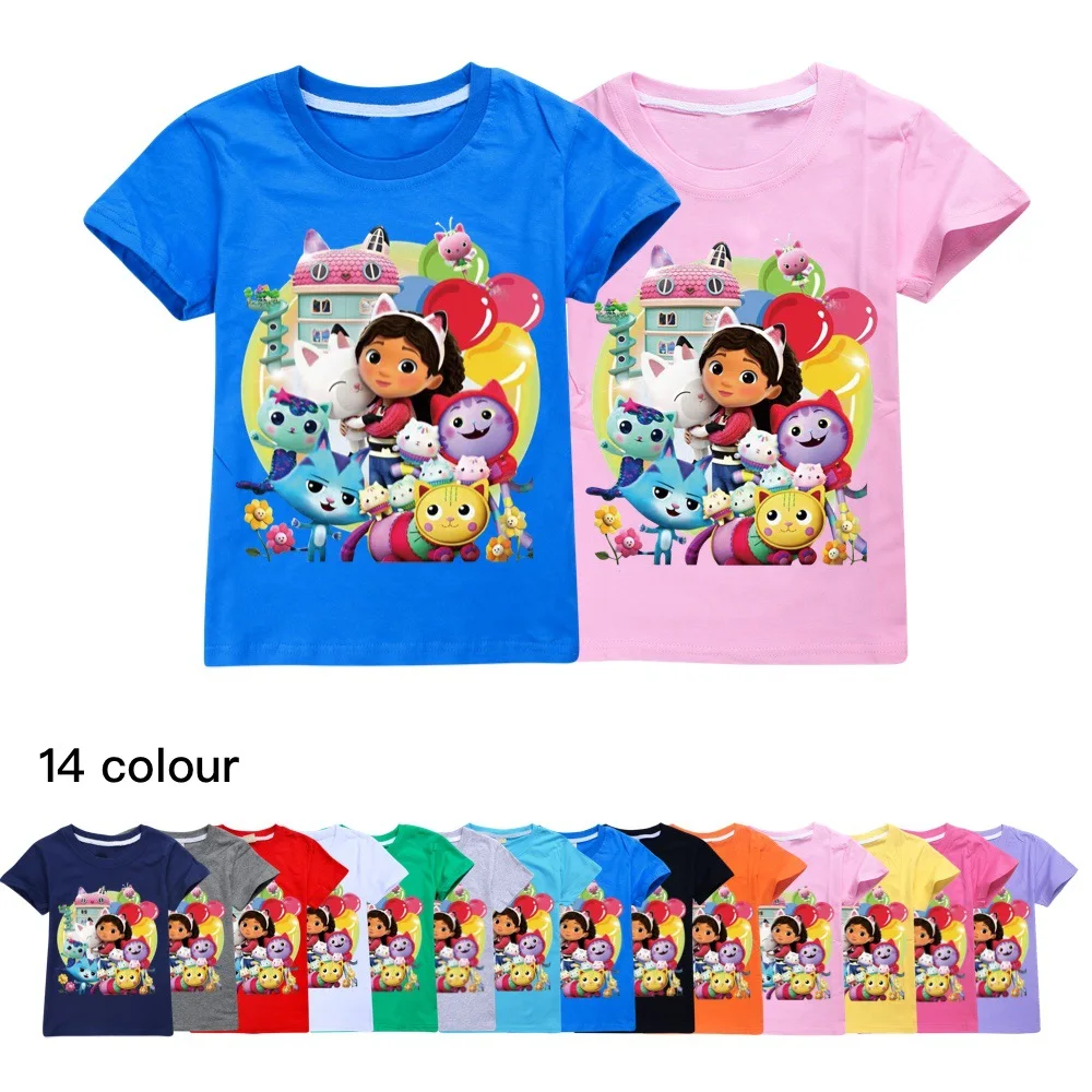 

Ropa De Gaby Doll House Clothes Kids 2024 Summer Casual Tops Baby Girls Cartoon Gabby Chat T-shirt Children Short Sleeve Tshirts