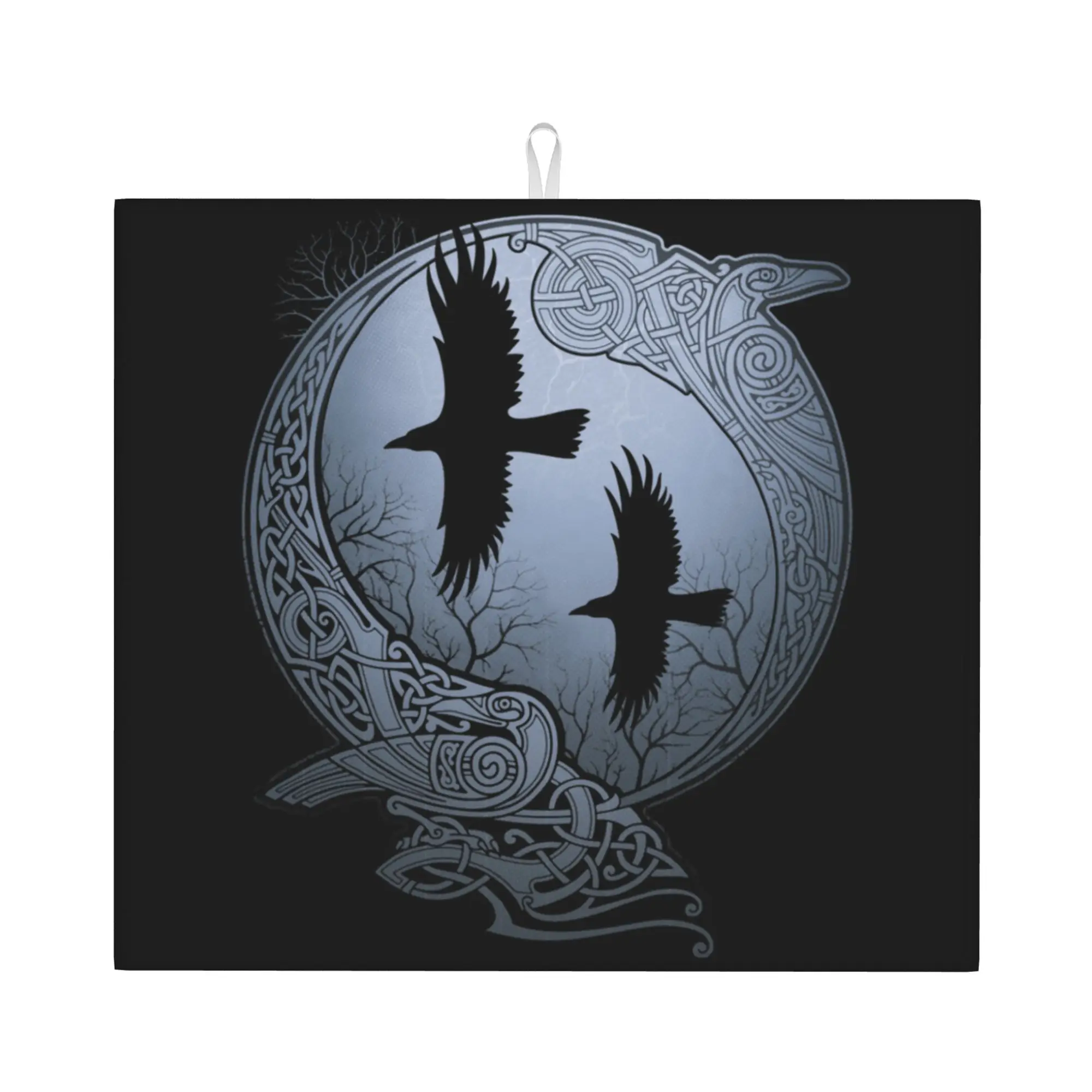 Odin Ravens Non‑Slip Waterproof Absorbent Barware Tableware Oil Proof Reusable Viking Norse Huginn and Muninn Mat For Kitchen