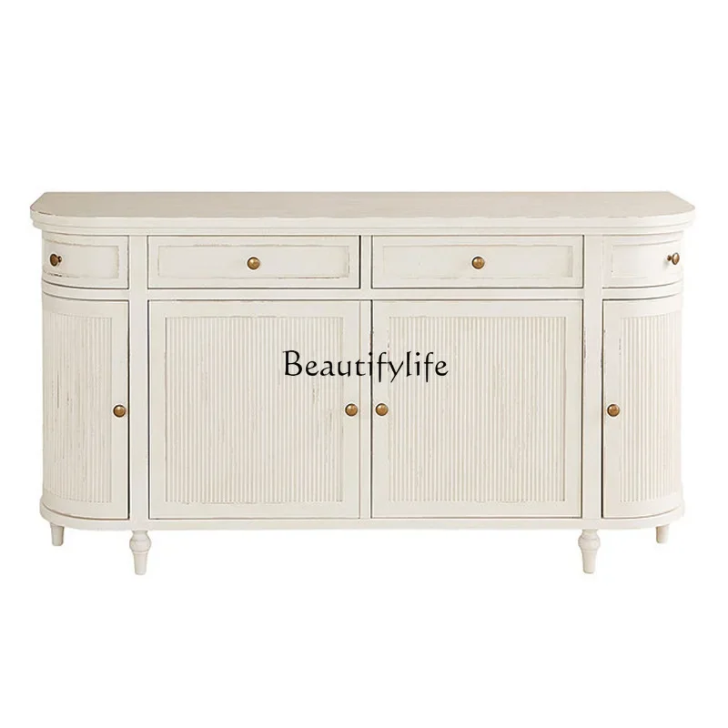 

LD33American light luxury solid wood dining side cabinet living room simple white carved decorative cabinet