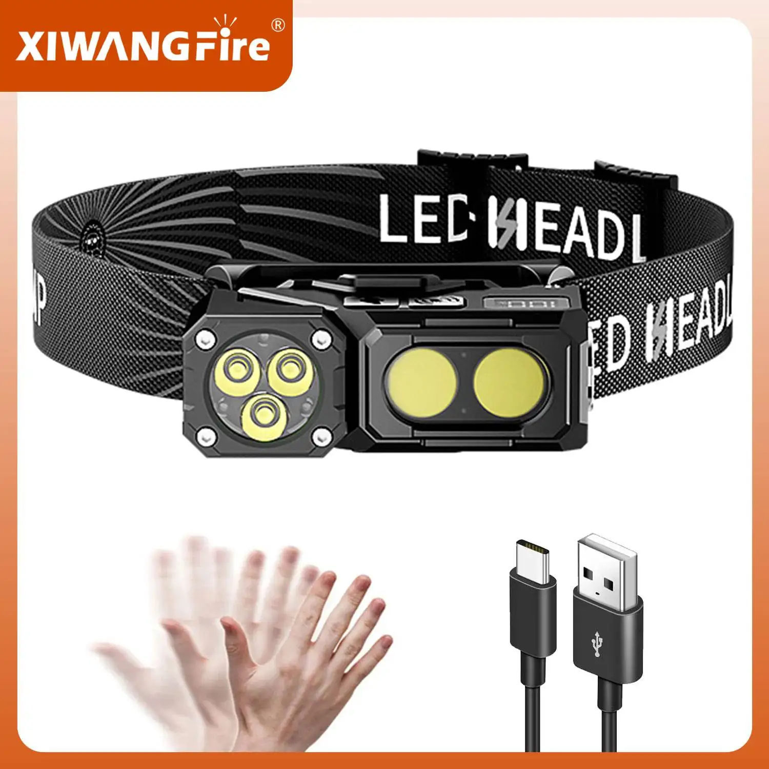 

New Rechargeable Sensor LED Headlamp 7 Light Modes Portable Outdoor IP65 Waterproof Fishing Magnetic Headlight Bicycle Light