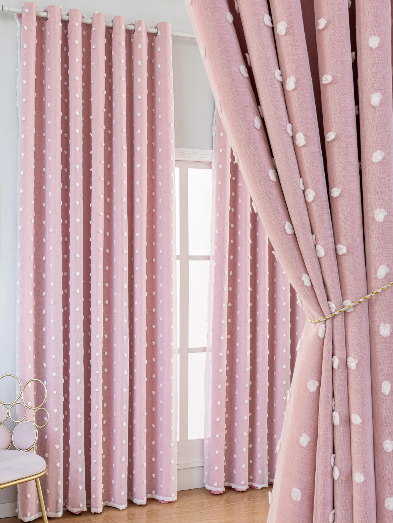 pink Double layered blackout curtains with perforated white dot gauze decor for  living rooms bedrooms office festive decor