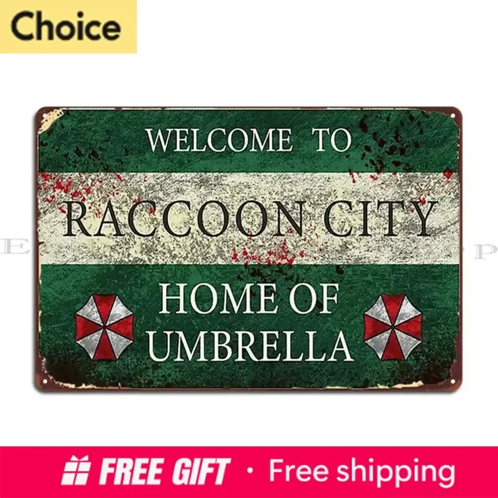 2027 HD Metal Tin Sign Vintage Resident Evil Raccoon City Wall Decor Retro Umbrella Corporation Sign For Home Bar Man Cave Ga