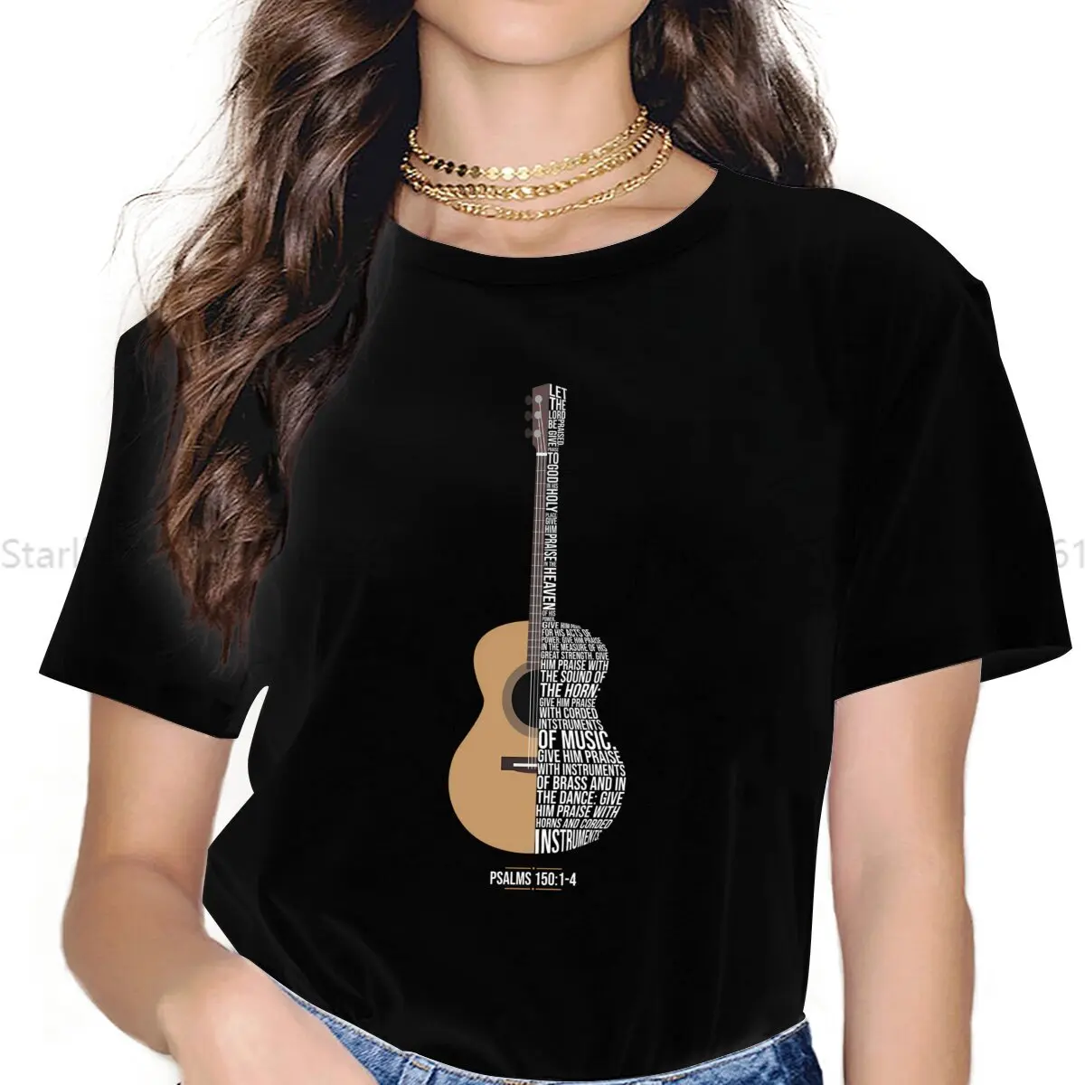 Music Art Women T Shirt Praise Him With Strings Psalm 150 Acoustic Female Tops Polyester Harajuku Kawaii Y2k Tees Ladies Tshirt