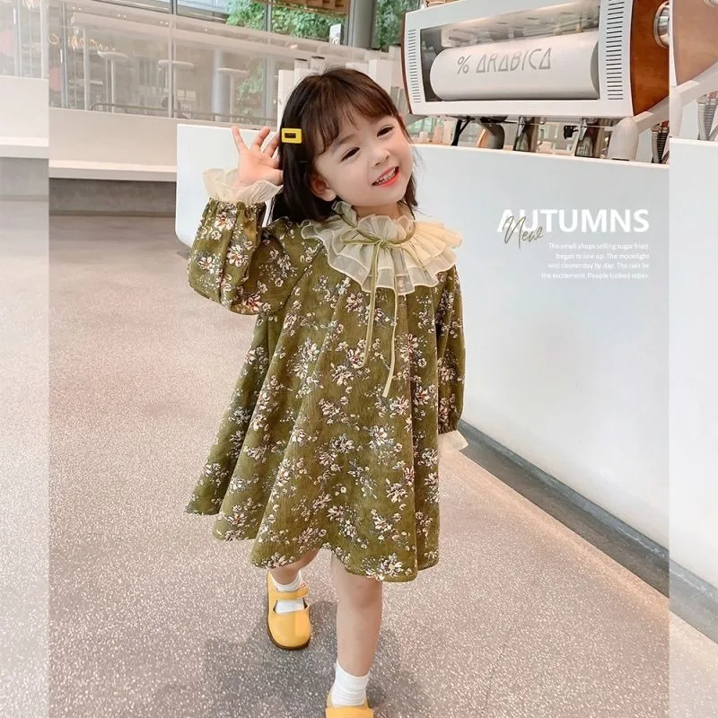 

Осеннее новое платье Babydoll с цветочным принтом для девочек от 4 до 12 лет, весенне-осеннее модное шикарное платье для маленьких девочек
