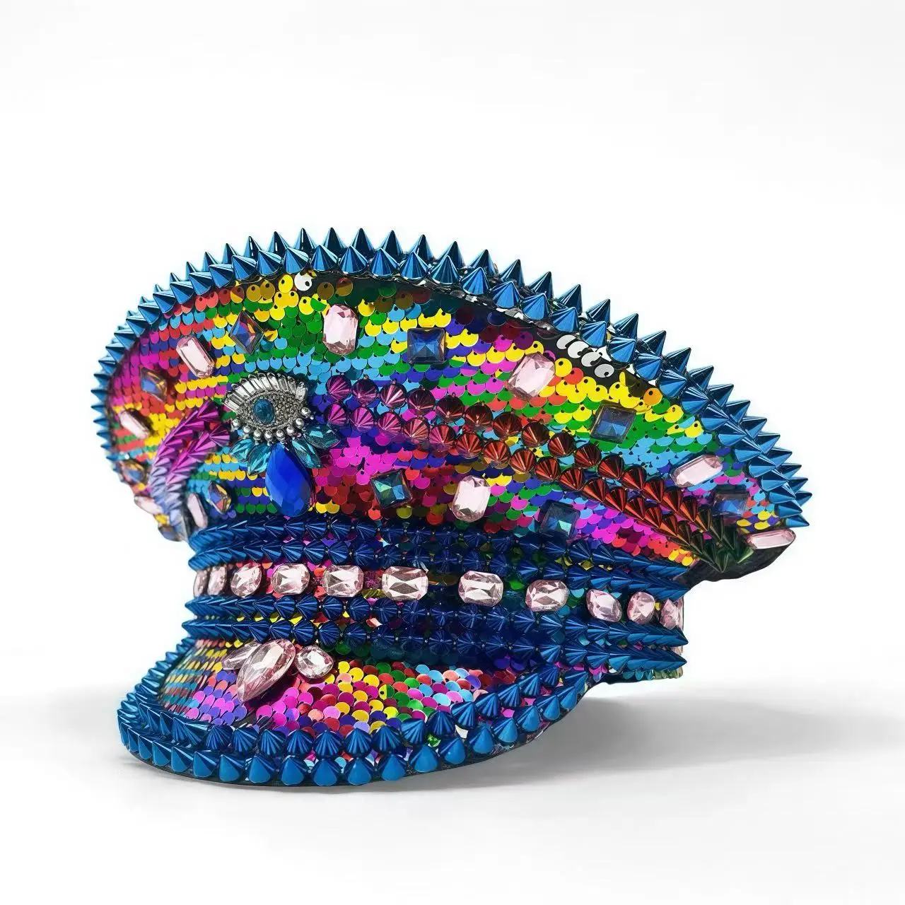 หมวกแฟนซีงานเทศกาลดนตรีหงหลวน หมวกกัปตันประดับเพชรสำหรับงานคาร์นิวัล ผู้หญิง คอสเพลย์ เครื่องประดับสำหรับผู้หญิง