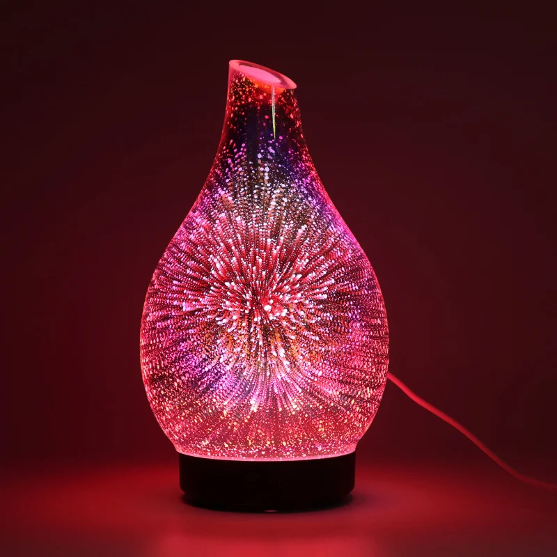 Hot Sale gift 3D Glass Bevel Opening Firework Vase  Shape Aroma diffuser Ultrasonic essential oil Led light