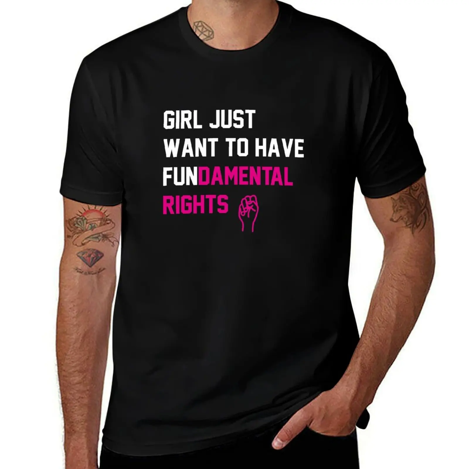 Cyndi Lauper's Official Girls Just Want to Have Fundamental Rights T-Shirt Big Size Crew Neck T-Shirt