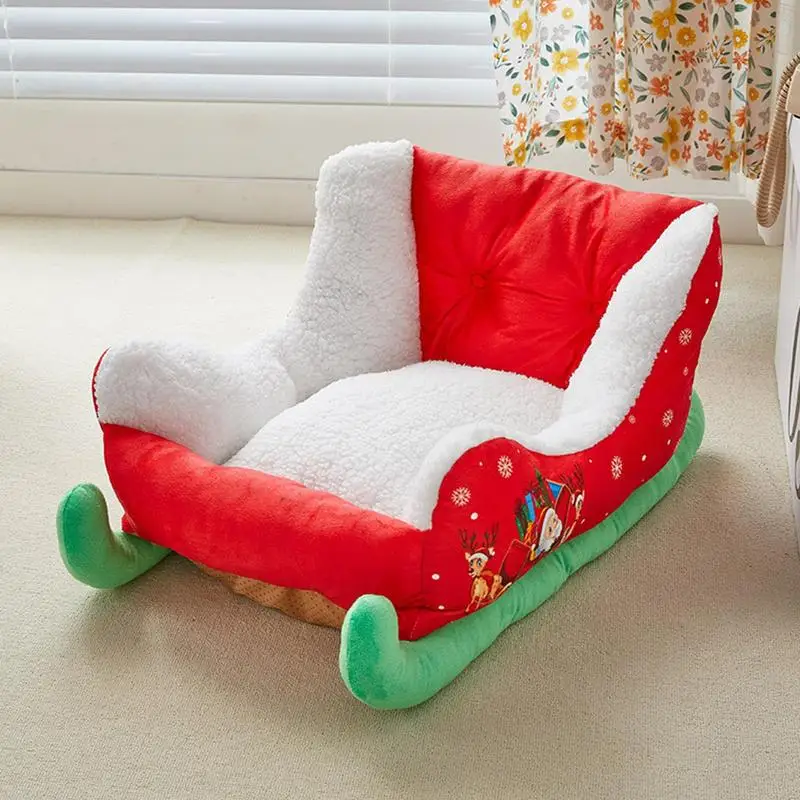 Christmas Cat Dog Bed Cute Sleigh Pet Bed  Fluffy Soft Cat Bed Pet Cushion Comfortable Pet Couch Cat Bed for Pet Dog Puppy Cat